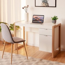 Wooden Laptop Table Workstation Modern Computer Desk W/ Storage Cabinet
