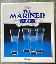 Vintage Clipper Ship 1/2 Pint Pilsner Glasses The Mariner Fleet Etched Set of 4