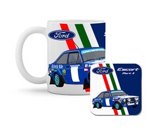FORD ESCORT MK 2 RALLY CAR MUG & COASTER SET FATHERS DAY BIRTHDAY GIFTS FOR HIM