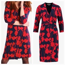 New HOBBS Size Red & Blue Midweight Floral Jersey Wrap Dress. New Without Tags