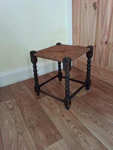 Antique wooden reeded stool - antique,