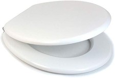 WHITE 18" MDF UNIVERSAL BATHROOM WC TOILET SEAT EASY FIT W/ FITTINGS WOODEN W/C