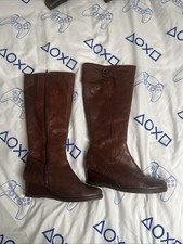 Moshulu Huron Women's Long Leather Wedge Heel Zip Boots Brown Size Eur 36