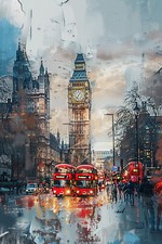 London Big Ben Red Bus Canvas