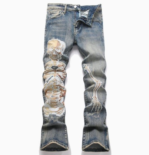 Men retro blue denim jeans - denim,