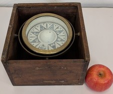 Antique Edwardian Boxed Gimballed Brass Compass For Ship Boat Yacht