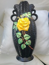 Vintage Art Deco Brentleigh Ware Vase Black Floral Large Vase