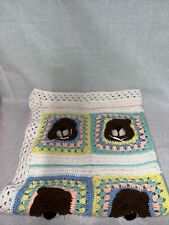 Daisy Chain Crochet Handmade Throw Afghan accent Baby Blanket Teddy Bears 43x45