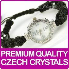 Quality Shamballa WATCH Bracelet Real Czech Crystals Shambala Disco Balls BLACK