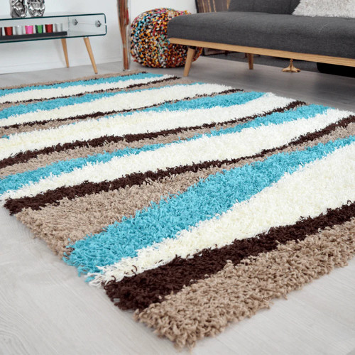 Teal waves shaggy rug - teal, 5cm