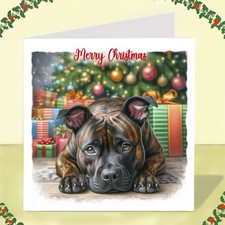 Staffordshire Bull Terrier Dog Christmas Card, Staffie