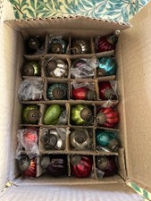 Set 24 mini glass baubles, silver, orange, red, purple, blue and green