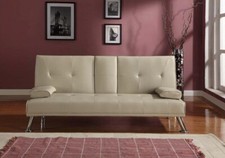 CREAM SOFA BED FAUX LEATHER