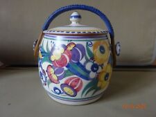 CARTER STABLER ADAMS POTTERY, BISCUIT BARREL + WICKER HANDLE.