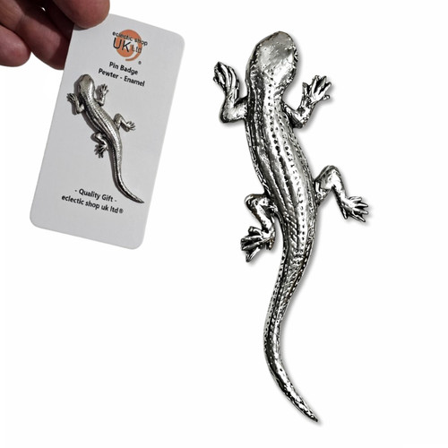 Lizard pin badge - pewter, gecko