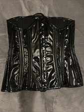 Black Patent Leather PVC Heavy Bones Underbust Corset Size Large Waist 34” BNWT 