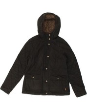 FAT FACE Womens Hooded Quilted Jacket US 12 Large  Black Cotton AD31