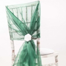100 Hunter Green Sparkle Organza Chair Cover Bow Hoods Sash Wedding UK
