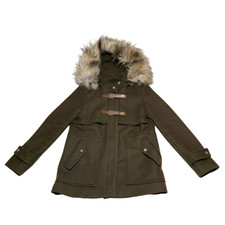 Zara Pea Coat Khaki Wool Dark
