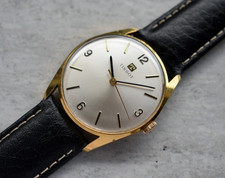 1970s Vintage Tissot Mechanical Gold Leather Watch Rare Silver Sunburst Dial