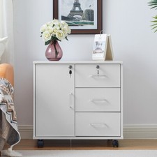 File Storage Drawers Wheels White Office Filing Cabinet Mobile Printer Stand 