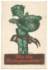 Vintage German WW1-era postcard; Buy War Savings; cherub with steel helmet