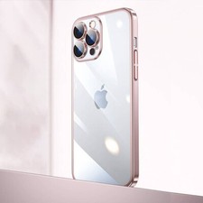 For iPhone 12 13 14 15 16 Clear Case Ultraslim Hard PC with Lens Protector Glass