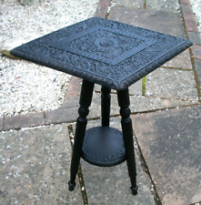 ANTIQUE  INDIAN  EBONISED  2 TIERED   TRIPOD  CARVED SIDE TABLE  19 c