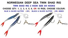 NORWEGIAN TWIN SHAD RIG 2 HOOK 8/0 SEA FISHING LURE COD POLLOCK LING TOPE CONGER