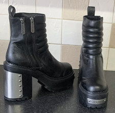 shoes Killstar Black Platform Boots Size 5 leather heel goth rock super cond