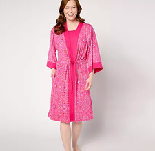 Carole Hochman  Chemise and Robe Travel Set Medium new QVC pink peacock 