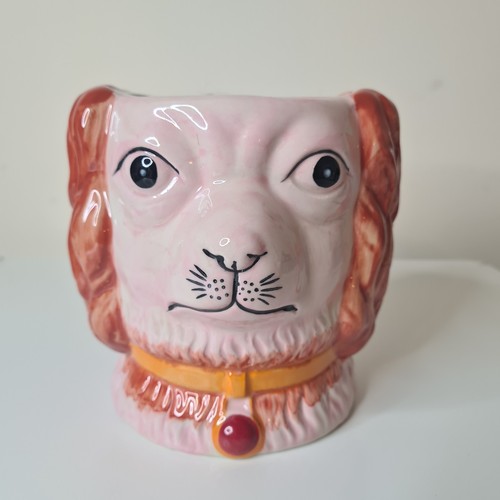 Pink brown ceramic dog - pink, head