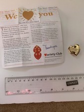 metal badge - Variety Club 1998 ‘ Gold Heart ‘ appeal with original leaflet