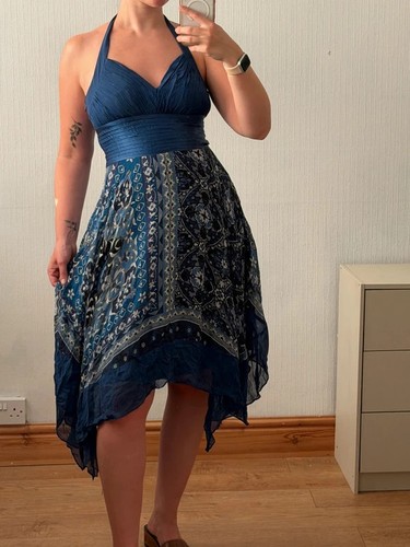 Y2k blue 100 silk hanky - silk, hem
