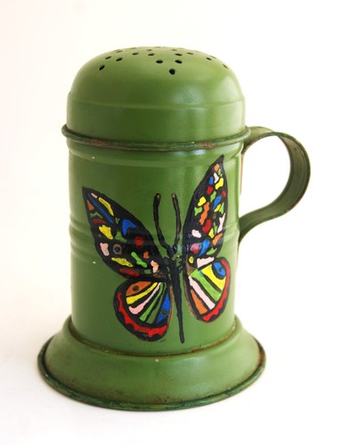 Vintage green tin flour shaker - flour,