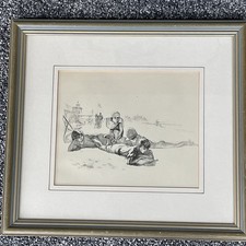 Framed Print Of A Vintage Sketch By J.H Dowd Beach Holiday 35cm x 29cm