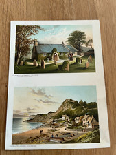 1889 chromo view -  old church st lawrence & steephill cove  . isle of wight