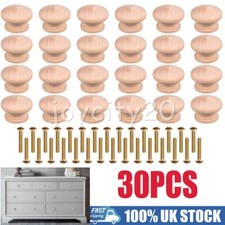 30PCS Wooden Knob Handle Kitchen Door Drawer Solid Oak Wood 27mm Diameter Round