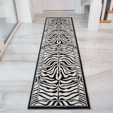 Black Ivory Zebra Animal Print Rug Monochrome Extra Long Hall Runner Mats CHEAP