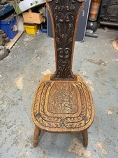 Antique Welsh Oak Carved Spinning Chair Stool Early 20th Century