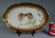 Antique French Hand Painted Porcelain Platter Plate Tray W Birds C1900