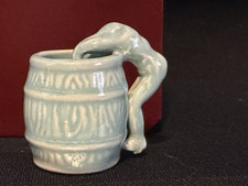 Vintage Pottery Tooth Pick Holder Art Nouveau Naked Man dives in Barrel
