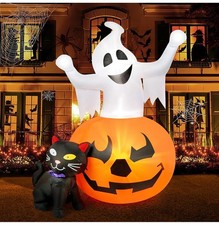 5 FT Halloween Inflatables Spooky Pumpkin and Witch's Black Cat Combo
