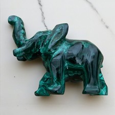 Vintage Malachite Elephant Figurine – 1990s Hand Carved Stone Ornament
