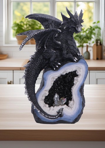 Black dragon resin geode - black,