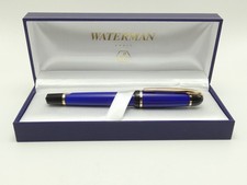 Vintage Waterman Phileas Blue Fountain Pen, GT, M 2 Tone Nib, Filler, Box *MINT*