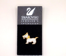 Swarovski Crystal Scottie Dog Green Eye pin badge lapel / tie - retired