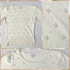 Monsoon Jumper sz M 10 12 Hand Beaded Cotton Angora Embellished Pearl Xmas Cream