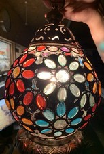 Moroccan Turkish Style Lamp Colourful Glass Bead Table Desk Light, H 12” x W 8”