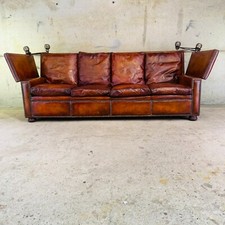 Stunning 1930s Knole Drop-End Large 4-Seater Tan Leather Sofa #A595